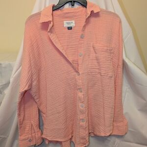 American Eagle Outfitters Pink Gauze Button-Down Shirt